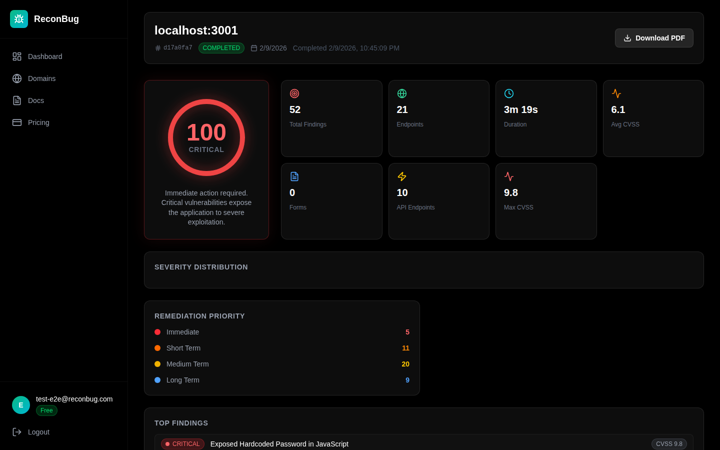 ReconBug scan results dashboard